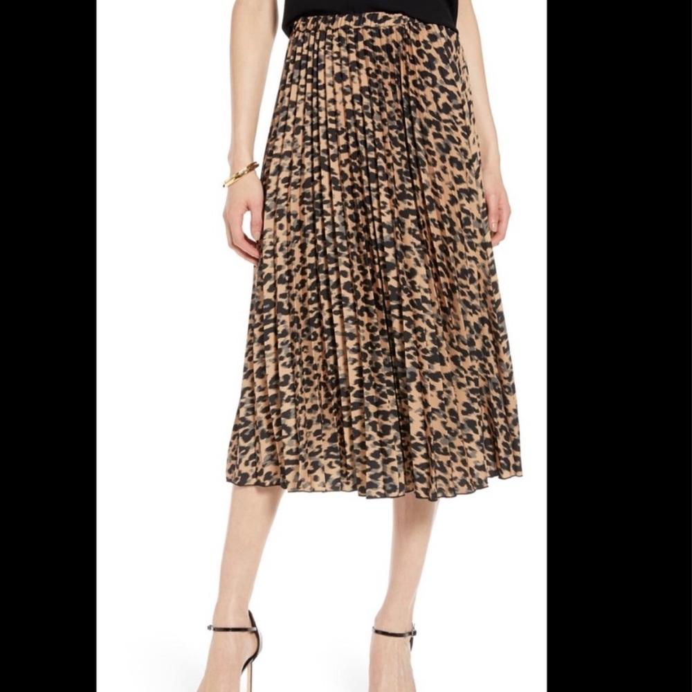 Halogen Pleated Midi Skirt- Leopard Print Size SM